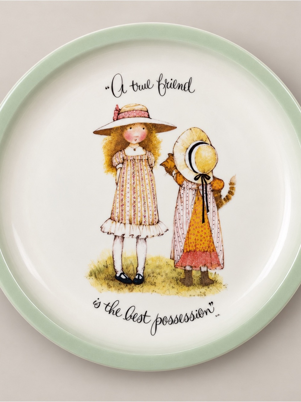 Vintage 1972 Holly Hobbie Collector Plate A True Friend Mint Green & Cream 10.5”